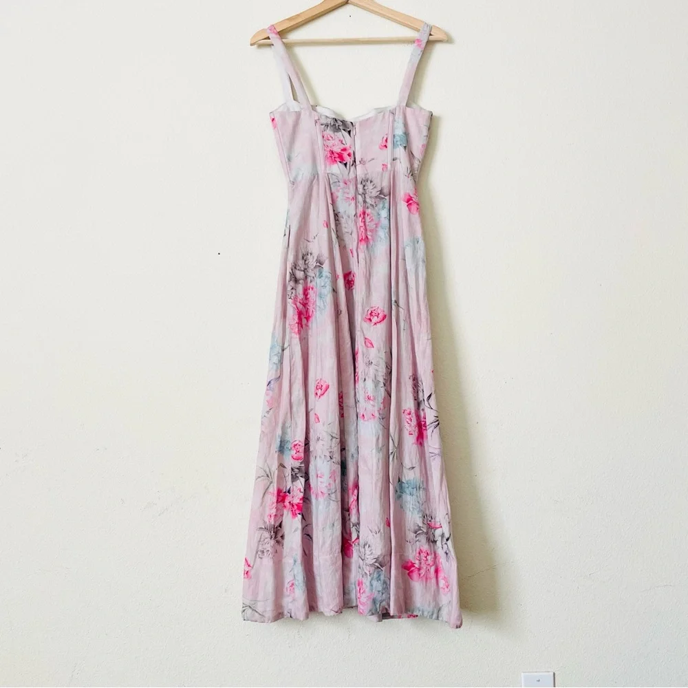 Bardot XS Adeline Brodarie Corset midi dress in Garden Floral pink - Picture 5 of 7